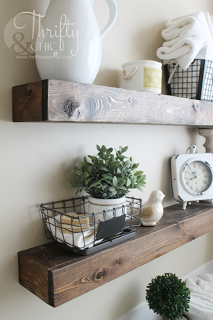DIY Floating Shelves just like the ones from Fixer Upper! Make 2 of these for about $10! Great way to add farmhouse charm to any room!