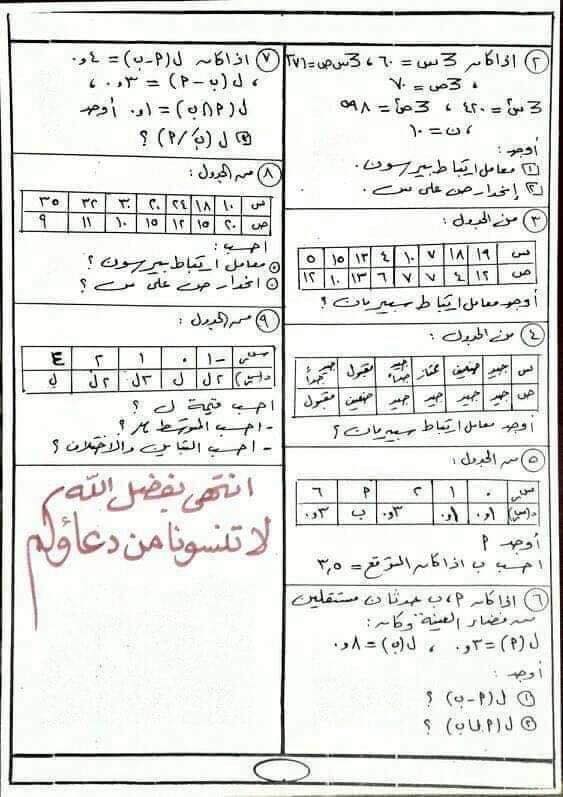 مراجعة الإحصاء للصف الثالث الثانوي علمى وادبى في 7 ورقات