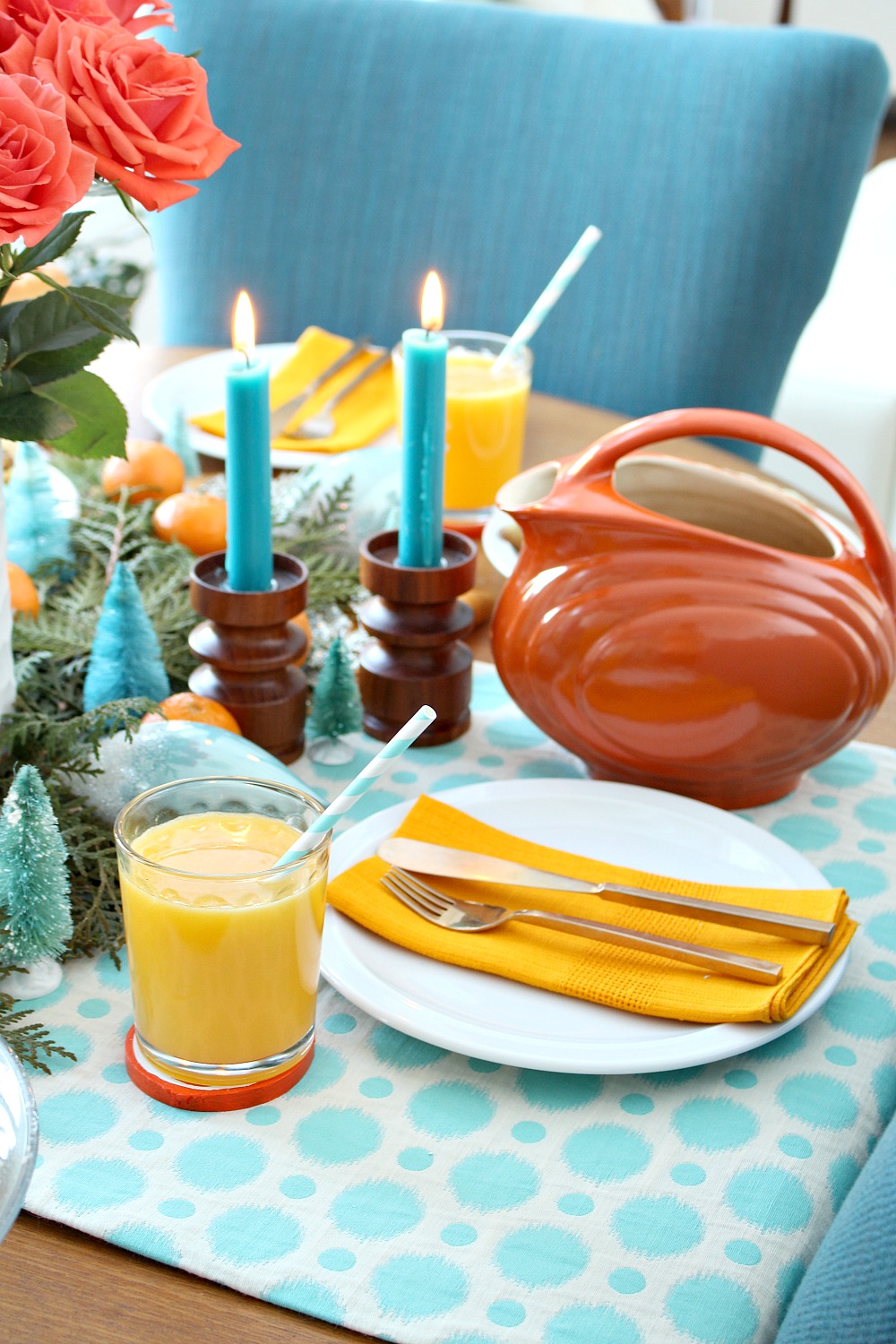 Orange + Turquoise Holiday Brunch Tablescape