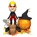 Clipart animation of a little trick or treater at Halloween