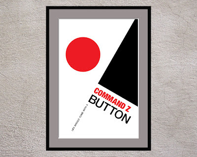 framed black and red geometric poster with text