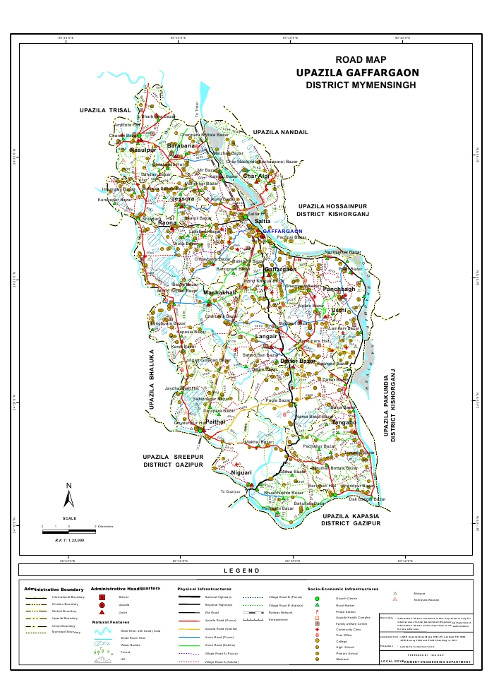 Gaffargaon Upazila Road Map Mymensingh District Bangladesh