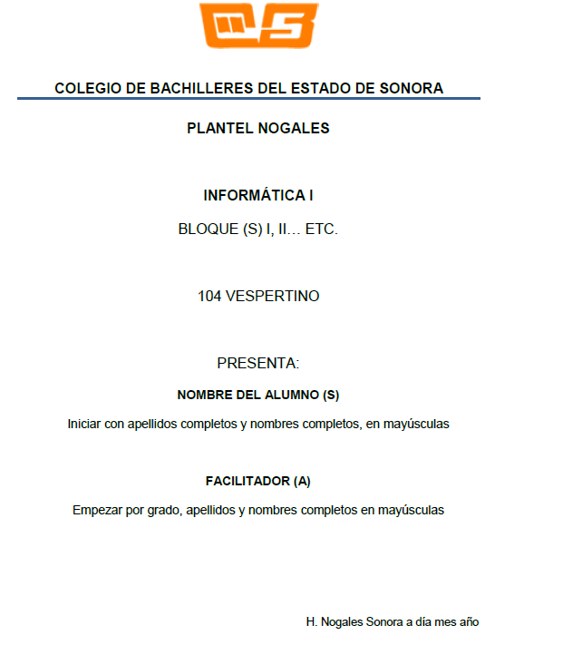 Ejemplo de portada. | Informatica Cobach Nogales