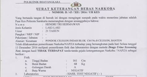 Surat Keterangan Bebas Narkoba Smith Jankerman