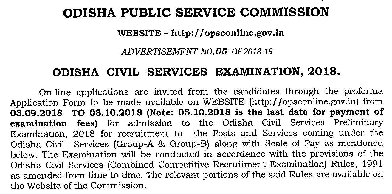 OSS TODAYS Odisha Civil Service Examination 2018