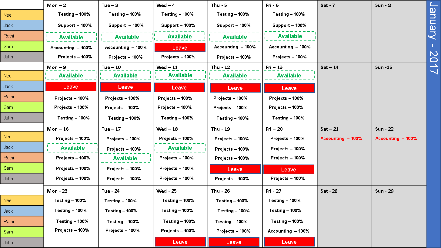 Monthly Task Calendar Excel Excel Templates