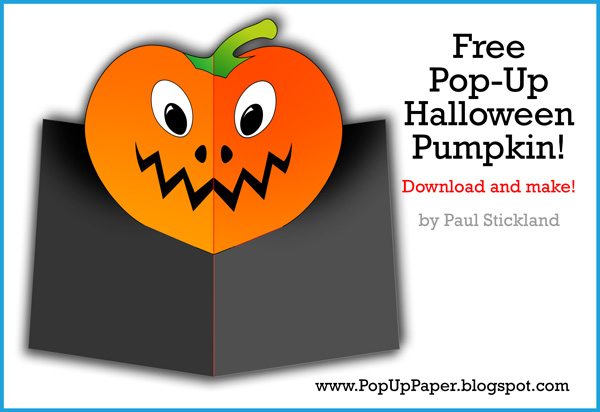 free pop up card template, pop up pumpkin card, pop up halloween card, paul stickland,