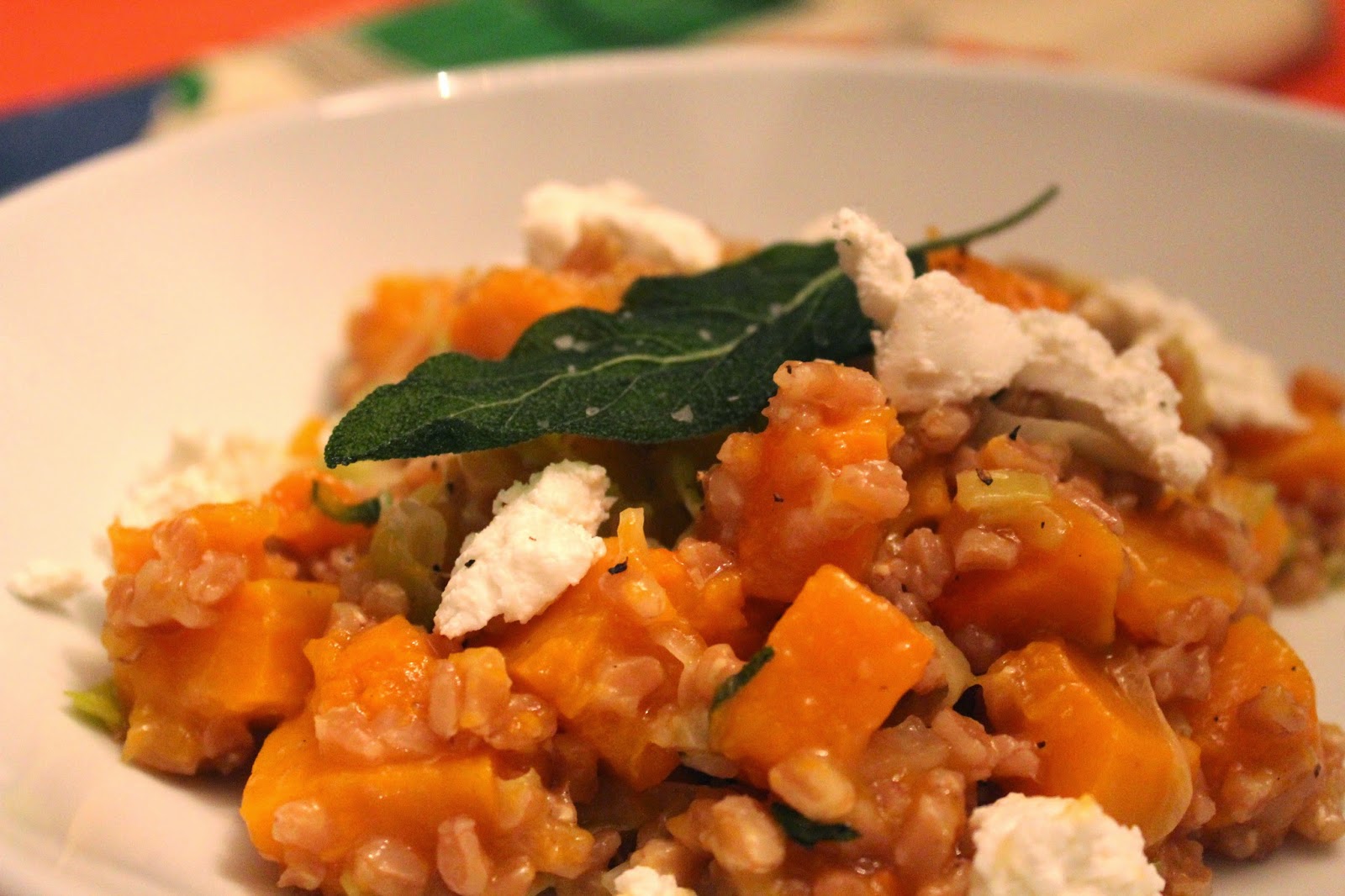 Farrotto with butternut squash, sage, and goat cheese