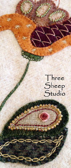 Jacobean Wool Applique by Rose Clay
