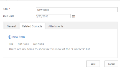 New SharePoint form with related items