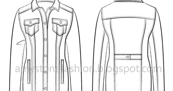 Long denim jacket fashion flat template 0022 ~ Amy Stone's Sketches