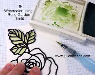 Stampin' Up! Rose Wonder Thank You Card: Use AquaPainter to watercolor with Rose Garden die cut #stampinup Occasions Catalog www.juliedavison.com