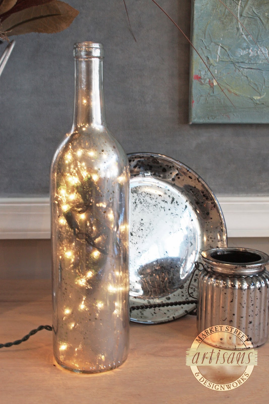 Market Street Artisans Tutorial Faux Mercury Glass Wine Bottle