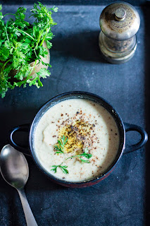vegan soup made with mushrooms and leek
