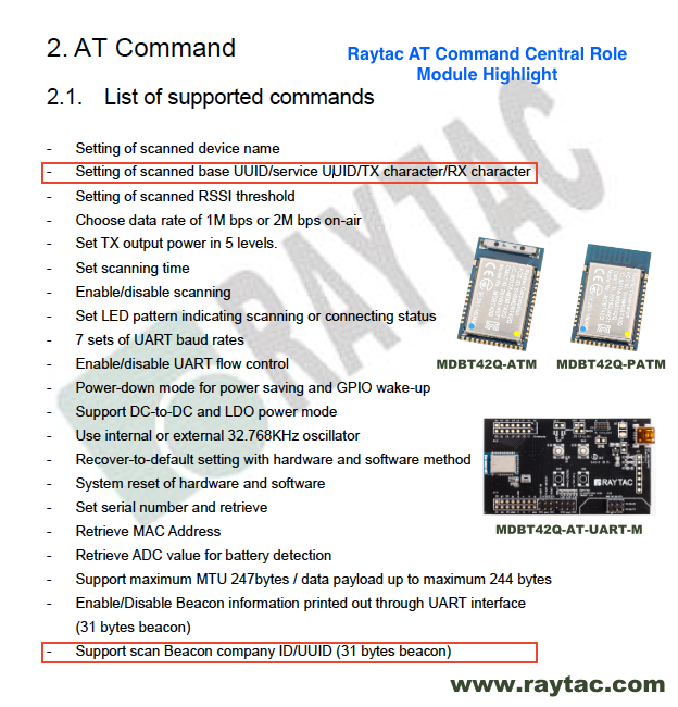 AT Command Slave BLE Module Nordic nRF52832 BT 5.0 Raytac MDBT42V-PAT Bluetooth