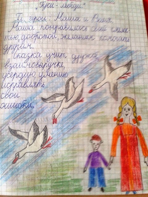 Читательский дневник 1 класс гуси лебеди образец