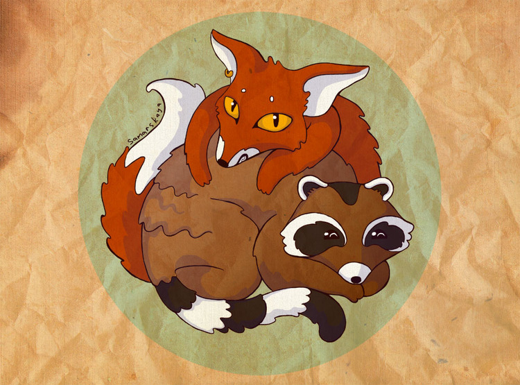 Енот и лиса картинки