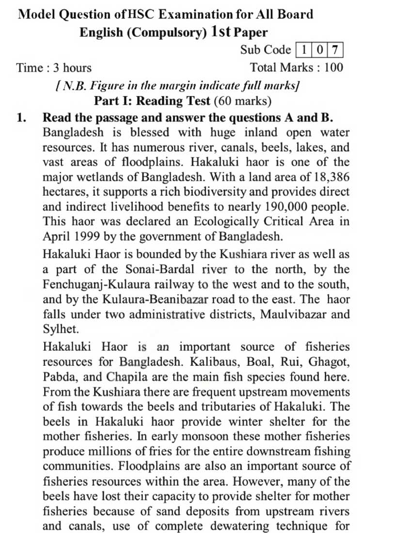 HSC English 1st Paper Question for All Boards 02