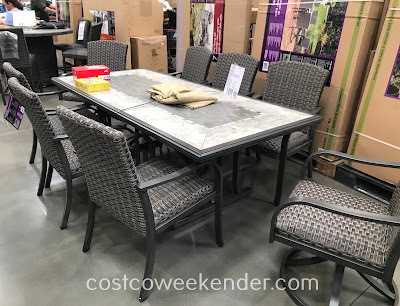 Get your outdoor space ready for the summer with the Sunvilla 9-piece Woven Dining Set