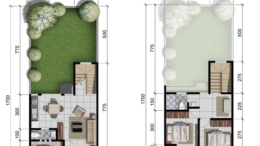Lingkar Warna Denah Rumah Minimalis Ukuran 6x17 Meter 2 Kamar
