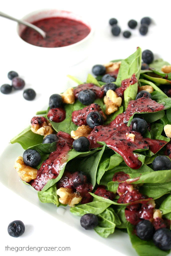 Blueberry-Basil Dressing on Spinach Salad