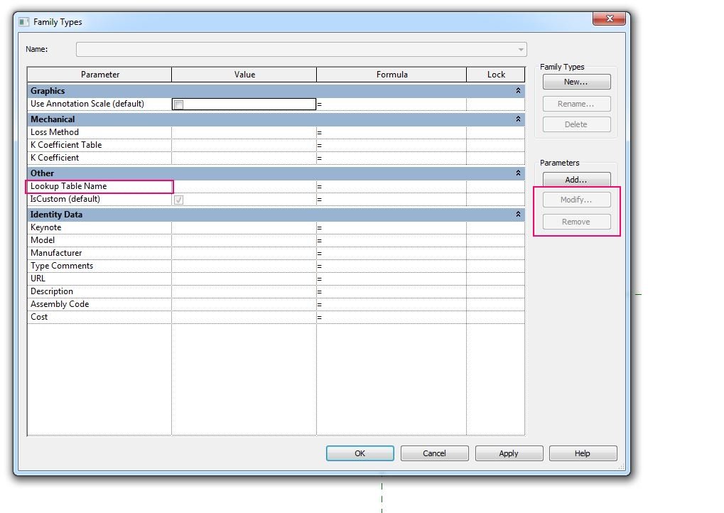 The BIM Data Loop in “Lookup Table Name” Parameter