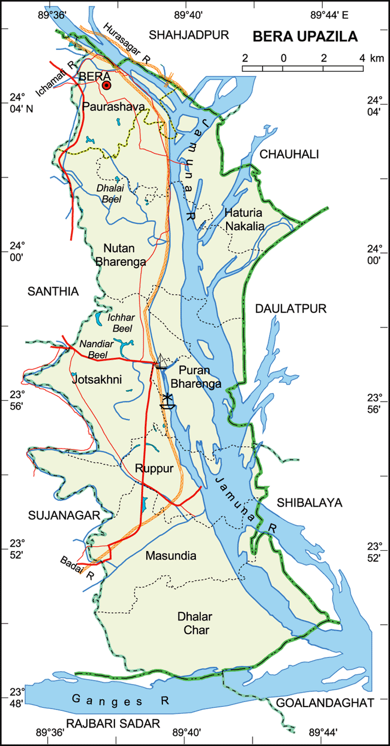 Bera Upazila Map Pabna District Bangladesh