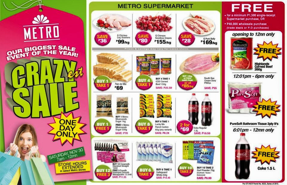 Manila Shopper Metro Stores & Supermarket OneDay Crazy SALE Nov 30 2013