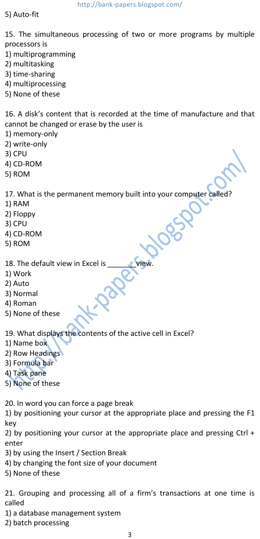 ibps computer question papers