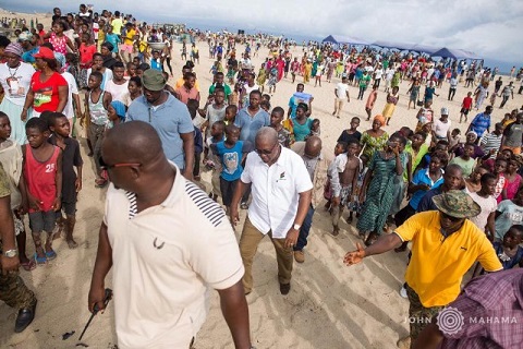 Former President John Mahama toured some coastal areas on Tuesday