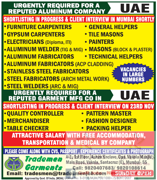 UAE Large job vacancies Gulf Jobs for Malayalees