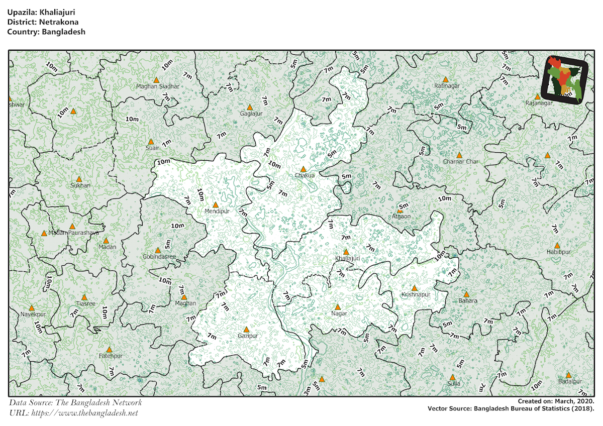 Khaliajuri Upazila Elevation Map Netrokona District Bangladesh