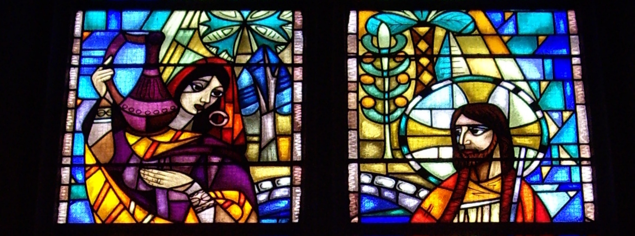Jezus i Samarytanka, Łódź, witraże w katedrze, I skrutynium, przy studni