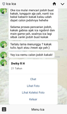 Salah satu fitur yang ada di chatbot Ica Ica | Sumber: Ella