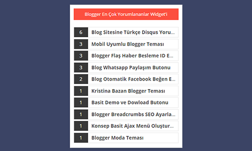 Blogger En Çok Yorumlanan İçerik Widget Mesajları Eklentisi Blogger En Çok Yorumlanan İçerik Widget Mesajları Eklentisi
