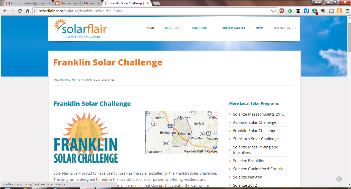 screen grab of Solar Flair webpage for Solarize Franklin
