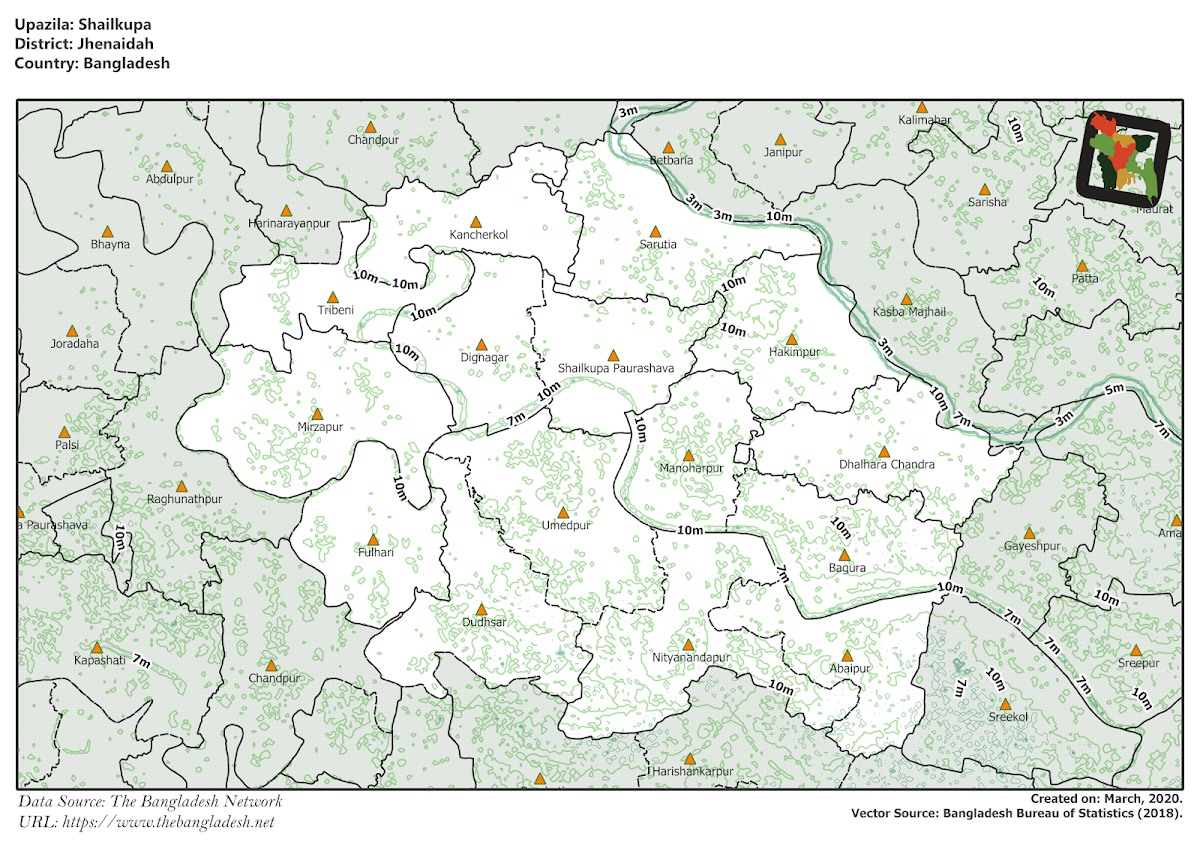 Shailkupa Upazila Elevation Map Jhenaidah District Bangladesh