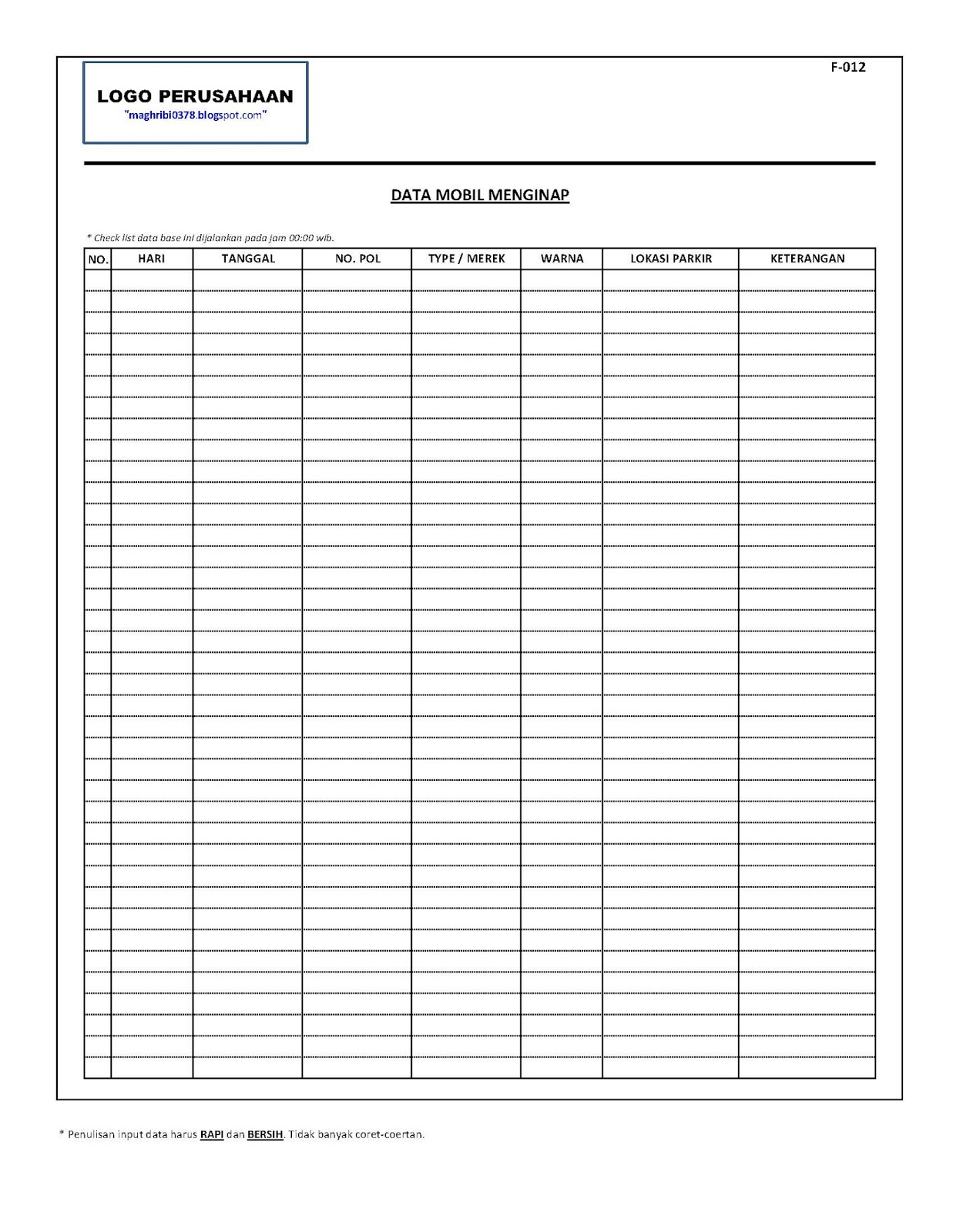 MAGHRIBI : Form-Form Pengendalian: FORM CHECK LIST MOBIL 