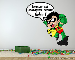 Stickers muraux avec prénom personnalisables petit super héros robin