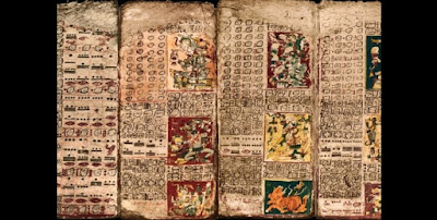 The Preface of the Venus Table of the Dresden Codex, first panel on left, and the first three pages of the Table.