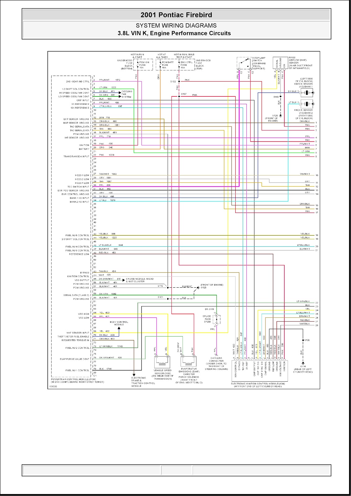 2001 Pontiac Firebird System Wiring Diagrams 16 3.8L VIN K, Engine