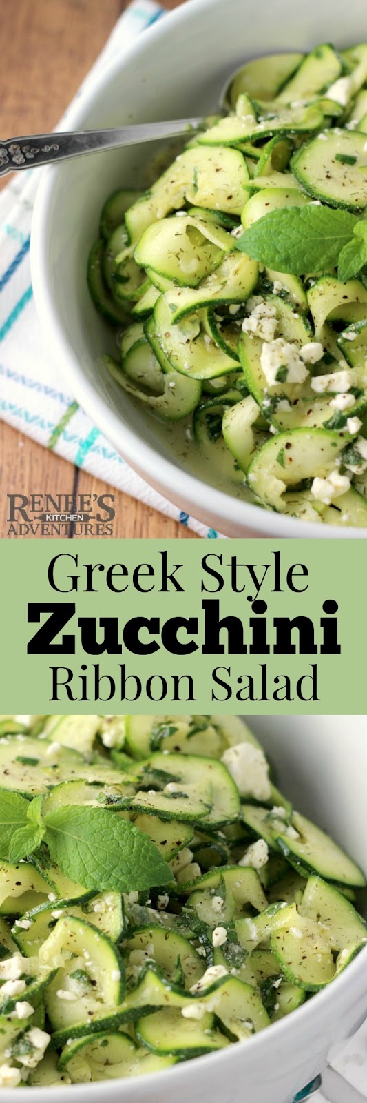 Greek Style Zucchini Ribbon Salad | by Renee's Kitchen Adventures is an easy, healthy recipe for raw zucchini salad. #rkarecipes #zucchini 