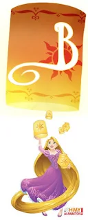 Alfabeto en Blanco de Rapunzel con Lámparas. Rapunzel with White Alphabet in Flying Lanterns.