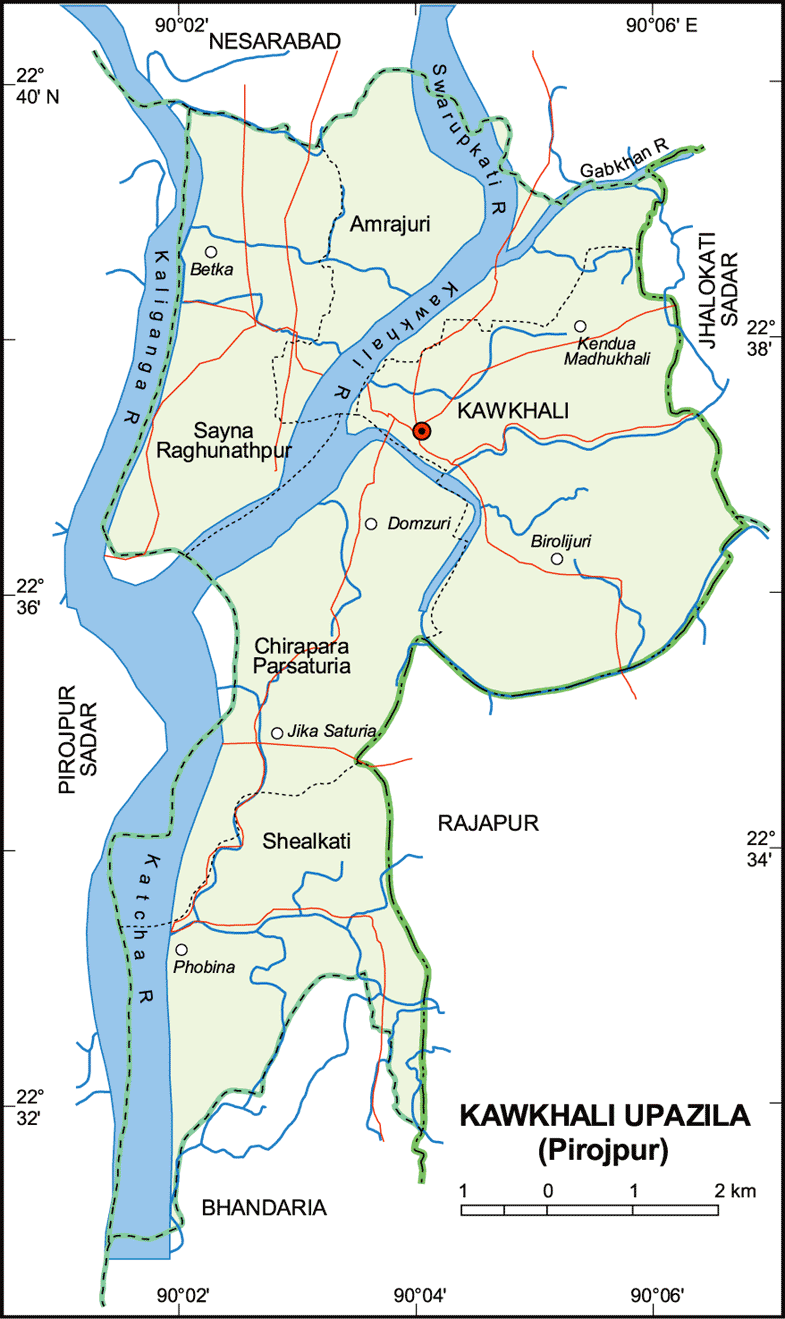 Kawkhali Upazila Map Pirojpur District Bangladesh