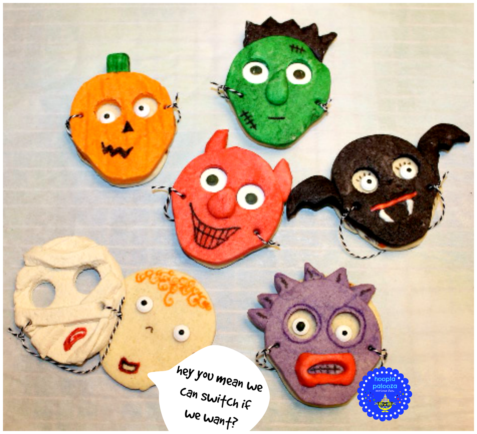 hoopla palooza: halloween trick or treater cookies (face and masks)
