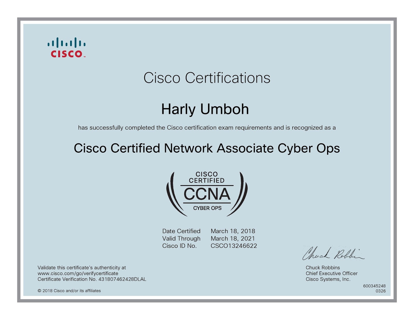 HARLY UMBOH: Lulus Sertifikasi CCNA Cyber Ops HARLY UMBOH: Lulus Sertifikasi CCNA Cyber Ops