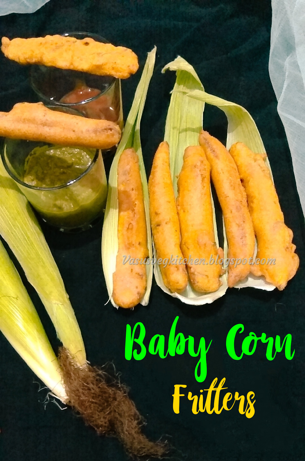 Vasusvegkitchen Baby Corn Fritters, baby corn pakodas(bajji), How to