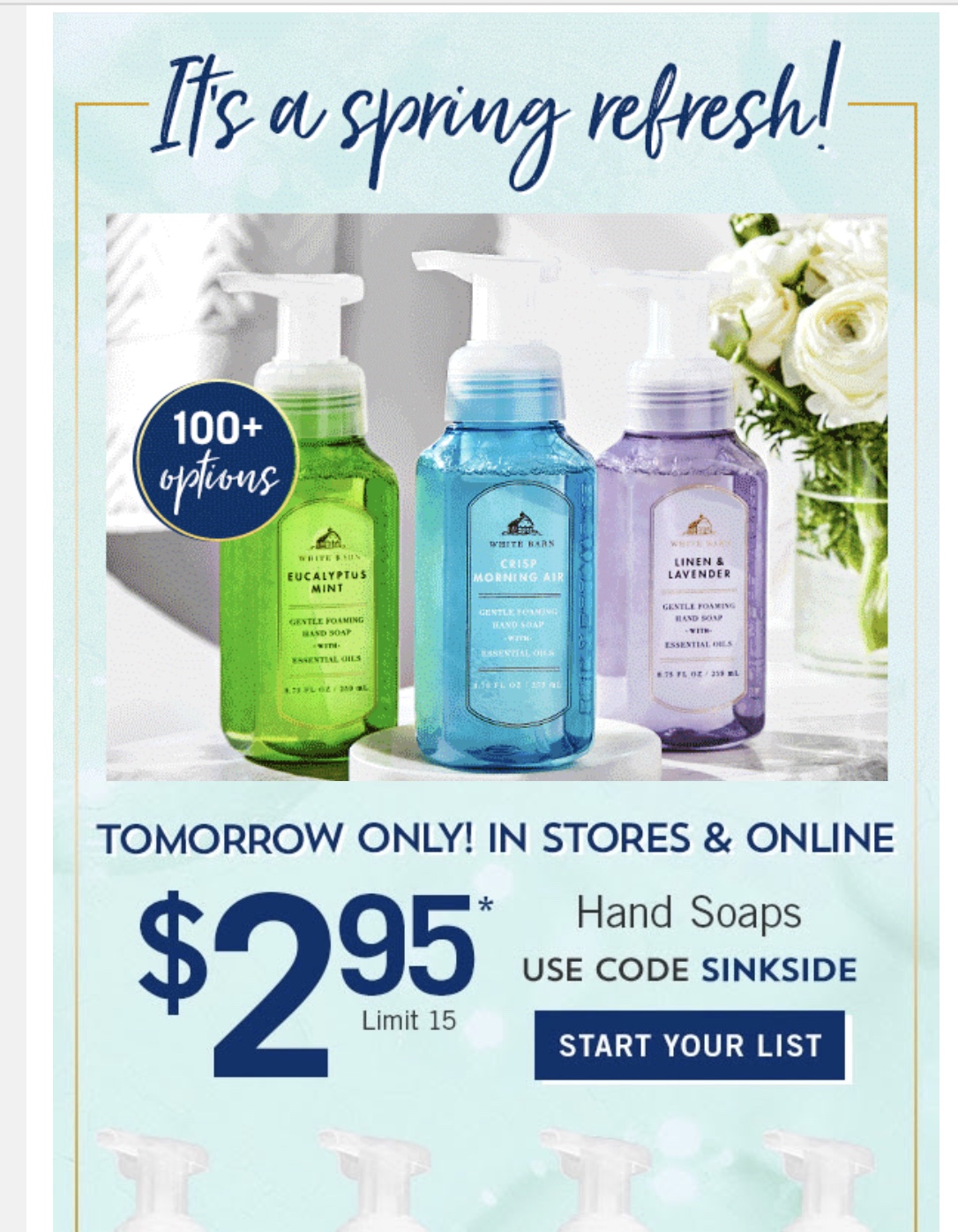 Life Inside the Page Bath & Body Works Tomorrows Email Hand Soap Sale April 20, 2019