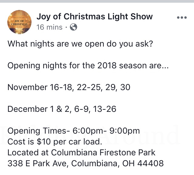 Kidding Around Joy of Christmas Light Show in Columbiana's Firestone Park