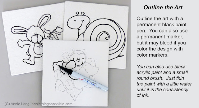 Annie Lang shows you how to trace and transfer printed lineart onto canvas panels for DIY kid craft projects.